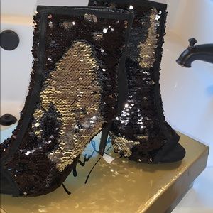 Black and silver sequin peep toe shoes
